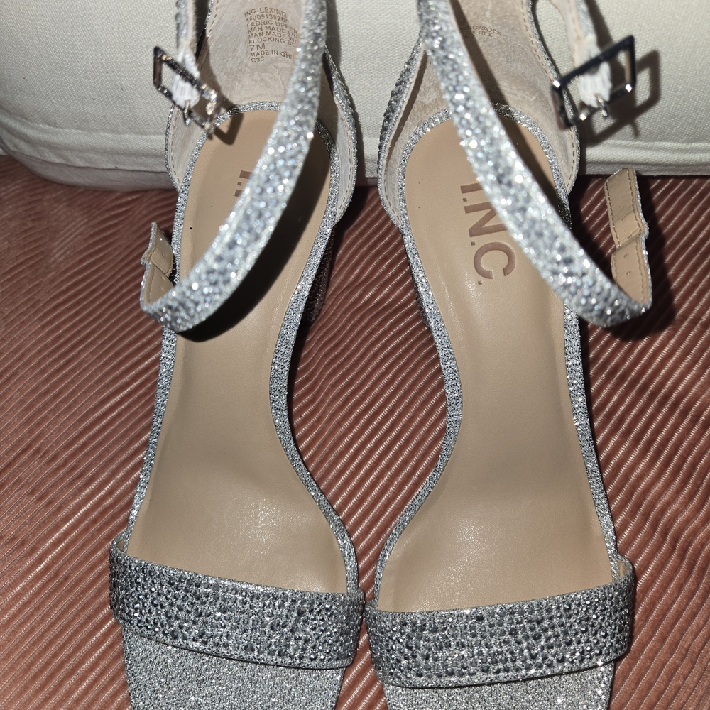 INC International Concepts Sparkling Silver Strappy Heels